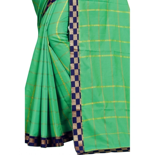 Women's Cotton Silk Checkered Saree With Unstitched Blouse 5.5Mtr (Green) - Green