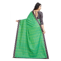 Women's Cotton Silk Checkered Saree With Unstitched Blouse 5.5Mtr (Green) - Green