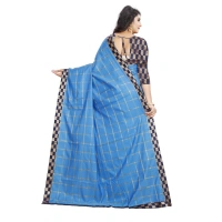 Women's Cotton Silk Checkered Saree With Unstitched Blouse 5.5Mtr (Light Blue) - Light Blue