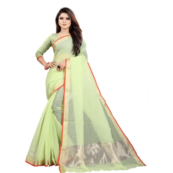 Women's Cotton Silk Checkered Saree With Unstitched Blouse 5.5Mtr (Green) - Green