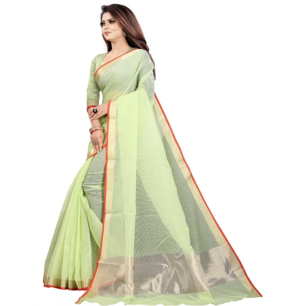 Women's Cotton Silk Checkered Saree With Unstitched Blouse 5.5Mtr (Green) - Green
