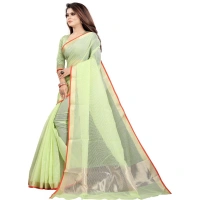 Women's Cotton Silk Checkered Saree With Unstitched Blouse 5.5Mtr (Green) - Green