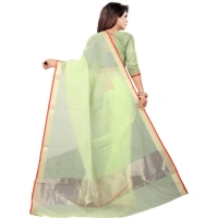 Women's Cotton Silk Checkered Saree With Unstitched Blouse 5.5Mtr (Green) - Green