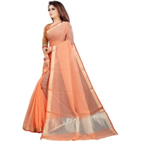 Women's Cotton Silk Checkered Saree With Unstitched Blouse 5.5Mtr (Orange) - Orange