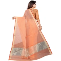 Women's Cotton Silk Checkered Saree With Unstitched Blouse 5.5Mtr (Orange) - Orange