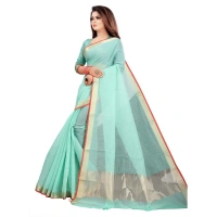Women's Cotton Silk Checkered Saree With Unstitched Blouse 5.5Mtr (Light Blue) - Light Blue