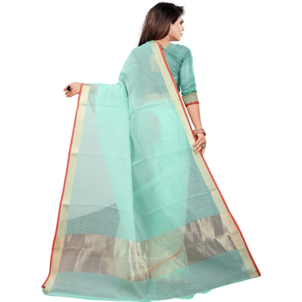 Women's Cotton Silk Checkered Saree With Unstitched Blouse 5.5Mtr (Light Blue) - Light Blue