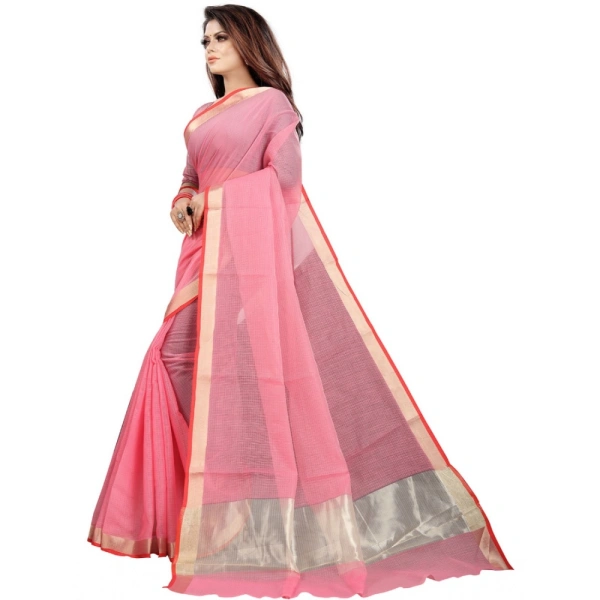 Women's Cotton Silk Checkered Saree With Unstitched Blouse 5.5Mtr (Pink) - Pink