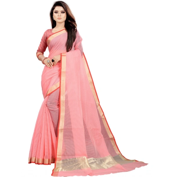 Women's Cotton Silk Checkered Saree With Unstitched Blouse 5.5Mtr (Multicolor) - Multicolor