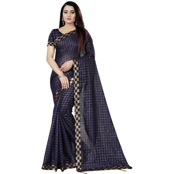 Women's Cotton Silk Checkered Saree With Unstitched Blouse 5.5Mtr (Multicolor) - Multicolor
