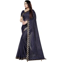 Women's Cotton Silk Checkered Saree With Unstitched Blouse 5.5Mtr (Multicolor) - Multicolor