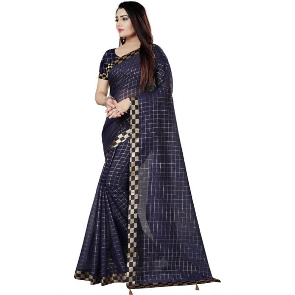 Women's Cotton Silk Checkered Saree With Unstitched Blouse 5.5Mtr (Multicolor) - Multicolor