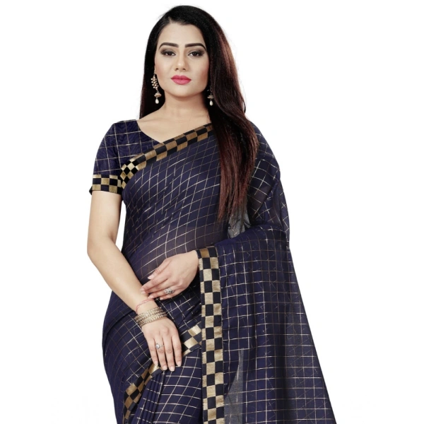 Women's Cotton Silk Checkered Saree With Unstitched Blouse 5.5Mtr (Multicolor) - Multicolor