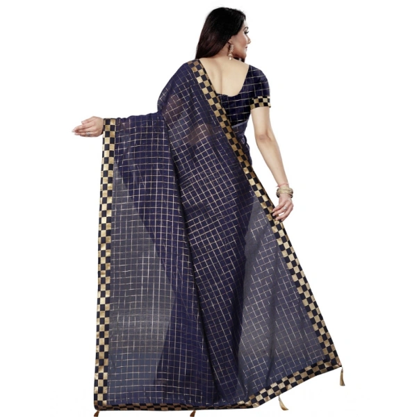 Women's Cotton Silk Checkered Saree With Unstitched Blouse 5.5Mtr (Multicolor) - Multicolor