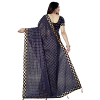 Women's Cotton Silk Checkered Saree With Unstitched Blouse 5.5Mtr (Multicolor) - Multicolor