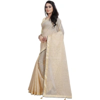 Women's Cotton Silk Checkered Saree With Unstitched Blouse 5.5Mtr (Cream) - Cream