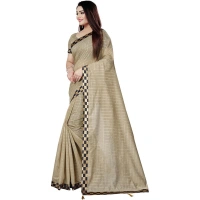 Women's Cotton Silk Checkered Saree With Unstitched Blouse 5.5Mtr (Cream) - Cream