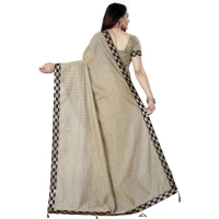 Women's Cotton Silk Checkered Saree With Unstitched Blouse 5.5Mtr (Cream) - Cream