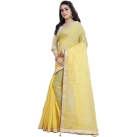 Women's Cotton Silk Checkered Saree With Unstitched Blouse 5.5Mtr (Yellow) - Yellow