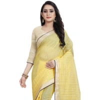 Women's Cotton Silk Checkered Saree With Unstitched Blouse 5.5Mtr (Yellow) - Yellow
