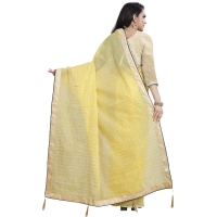 Women's Cotton Silk Checkered Saree With Unstitched Blouse 5.5Mtr (Yellow) - Yellow