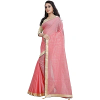Women's Cotton Silk Checkered Saree With Unstitched Blouse 5.5Mtr (Pink) - Pink