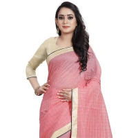 Women's Cotton Silk Checkered Saree With Unstitched Blouse 5.5Mtr (Pink) - Pink