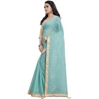 Women's Cotton Silk Checkered Saree With Unstitched Blouse 5.5Mtr (Blue) - Blue