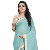 Women's Cotton Silk Checkered Saree With Unstitched Blouse 5.5Mtr (Blue) - Blue