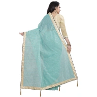 Women's Cotton Silk Checkered Saree With Unstitched Blouse 5.5Mtr (Blue) - Blue