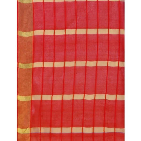 Women's Cotton Silk Checkered Saree With Unstitched Blouse 5.5Mtr (Blue) - Blue