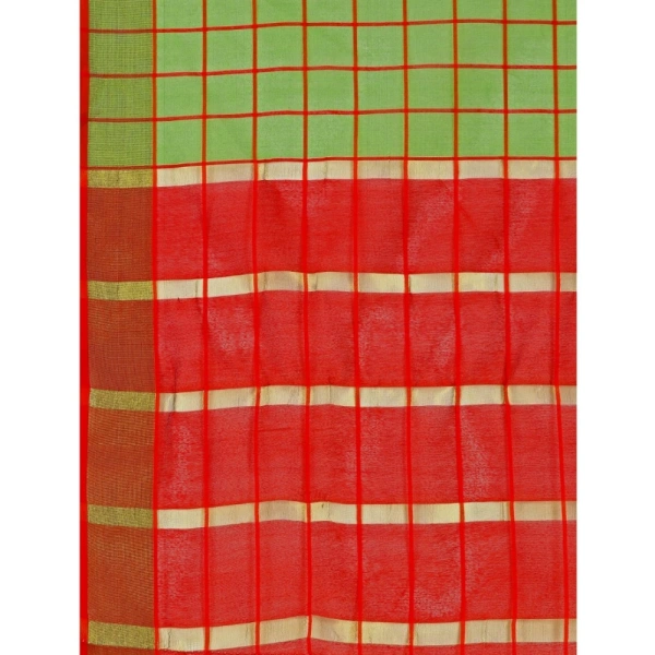 Women's Cotton Silk Checkered Saree With Unstitched Blouse 5.5Mtr (Green) - Green