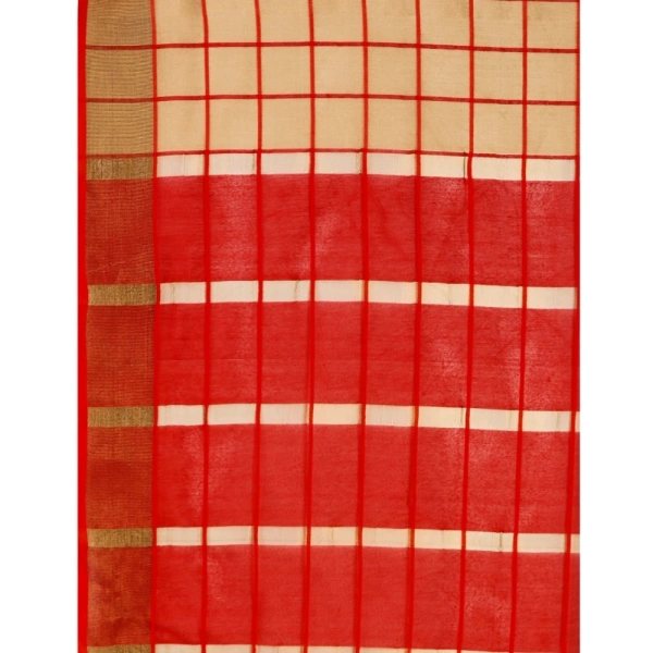 Women's Cotton Silk Checkered Saree With Unstitched Blouse 5.5Mtr (Brown) - Brown