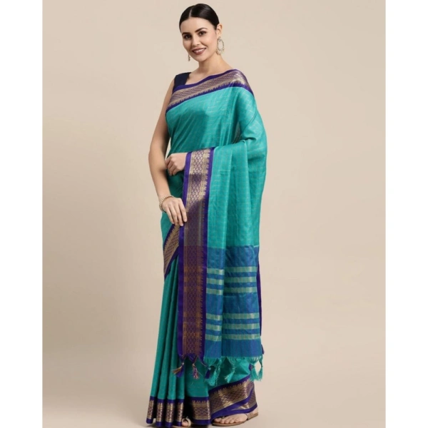 Generic Women's Cotton Silk Checkered Saree With Unstitched Blouse 5.5Mtr (Firoji) - Firoji