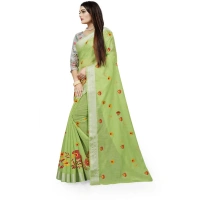 Women's Cotton Silk Embroidered Saree With Unstitched Blouse 5.5Mtr (Light Green) - Light Green