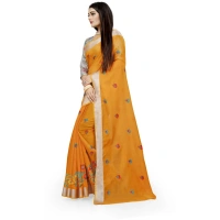 Women's Cotton Silk Embroidered Saree With Unstitched Blouse 5.5Mtr (Yellow) - Yellow