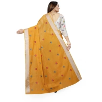 Women's Cotton Silk Embroidered Saree With Unstitched Blouse 5.5Mtr (Yellow) - Yellow