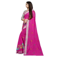 Women's Cotton Silk Embroidered Saree With Unstitched Blouse 5.5Mtr (Pink) - Pink