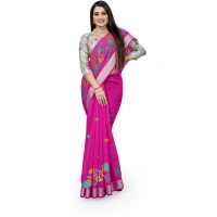 Women's Cotton Silk Embroidered Saree With Unstitched Blouse 5.5Mtr (Pink) - Pink