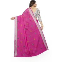 Women's Cotton Silk Embroidered Saree With Unstitched Blouse 5.5Mtr (Pink) - Pink