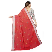 Women's Cotton Silk Embroidered Saree With Unstitched Blouse 5.5Mtr (Orange) - Orange