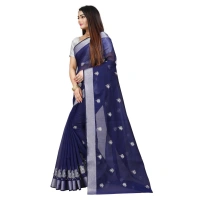Women's Cotton Silk Embroidered Saree With Unstitched Blouse 5.5Mtr (Blue) - Blue