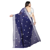 Women's Cotton Silk Embroidered Saree With Unstitched Blouse 5.5Mtr (Blue) - Blue