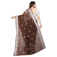 Women's Cotton Silk Embroidered Saree With Unstitched Blouse 5.5Mtr (Brown) - Brown
