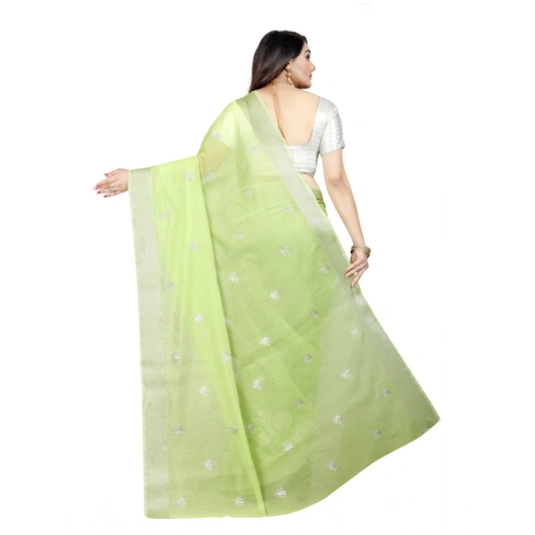 Women's Cotton Silk Embroidered Saree With Unstitched Blouse 5.5Mtr (Light Green) - Light Green