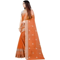 Women's Cotton Silk Embroidered Saree With Unstitched Blouse 5.5Mtr (Orange) - Orange
