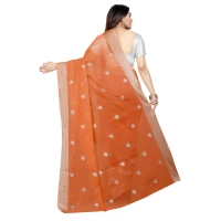 Women's Cotton Silk Embroidered Saree With Unstitched Blouse 5.5Mtr (Orange) - Orange