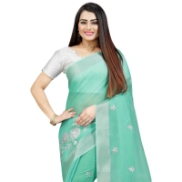 Women's Cotton Silk Embroidered Saree With Unstitched Blouse 5.5Mtr (Light Green) - Light Green