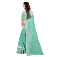 Women's Cotton Silk Embroidered Saree With Unstitched Blouse 5.5Mtr (Light Green) - Light Green