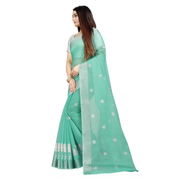 Women's Cotton Silk Embroidered Saree With Unstitched Blouse 5.5Mtr (Light Green) - Light Green
